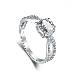 Cluster Rings S925 Sterling Silver Ring Female 5A Zircon Classic Proposal Four Claw Simulated Diamond High Carbon Wedding