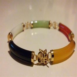 Whole Cheap FABULOUS QVC 14k Yellow Gold Chinese Jade Bracelet213B