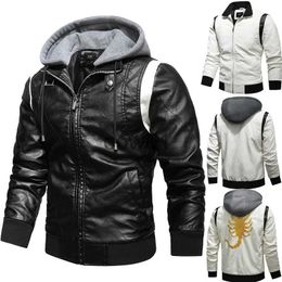 Men's Leather Faux Leather Autumn Winter Bomber Leather Jacket Men Scorpion Embroidery Hooded Jacket PU Leather Motorcycle Mens Ryan Gosling Drive Jacket J231026