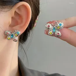 Stud Earrings Beautiful Colorful Rhinestone Butterfly For Women Korea Simple Exquisite Female Earring Wedding Party Jewelry