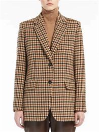 Women's Trench Coats Contrast Colour Plaid Women Single Breasted Suit Jacket Long Sleeve Loose Autumn 2023 Ladies Notched Collar Coat