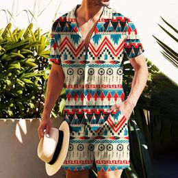 Men's Tracksuits Summer Shirts Set Ethnic Bohemian Style Vintage Printed Hawaiian Vacation Men Designer Clothing Shirt Shorts Suit 2 Piece