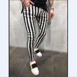 Joggers With Black White Stripes For Men Casual Pants Fitness Sportswear Pencil Bottoms Skinny Sweatpants Trousers2371