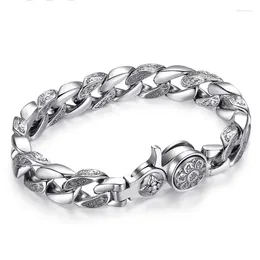 Charm Bracelets RJ Silver Color Six Word True Tale Grass Pattern Cuban Bracelet Men's Trendy Ins Small Design Dominant Gift Jewelry