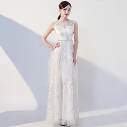 Ethnic Clothing Embroidery Cheongsam White Evening Dresses Modern See Through Qi Pao Women Chinese Dress Qipao Promotion Oriental Party Gown