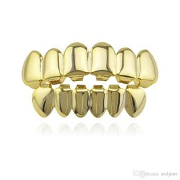 Hip Hop Gold Teeth Grillz Top & Bottom Grills Dental Mouth Punk Teeth Caps Cosplay Party Tooth Rapper Jewellery Gift 225d