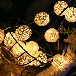 Christmas Decorations LED Rattan Ball Light String 6m Camping Tent USB Battery Box Solar Outdoor Waterproof Garden Decoration 231026