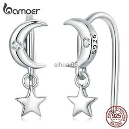 Stud Bamoer Authentic 925 Sterling Silver Star Moon Piercing Earrings for Women Fine Jewellery Ear Studs Wedding Gift SCE1500 YQ231026