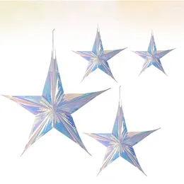 Decorative Flowers 4pcs Star Hanging Ornament Christmas Decoration Party Pendant For Home Ceiling Wall Door