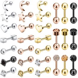 Stud Earrings 16G 2PCS Studs Earring Women Stainless Steel Ear Piercings Jewelry Gold Plate Zircon Girl Moon Star