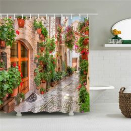 Shower Curtains 3D European Rural Town Street Landscape Printing Shower Curtain For Bathroom Curtains Waterproof Polyester Home Decor With Hooks 231025