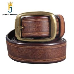 Belts FAJARINA Top Quality Solid Pure Cow Skin Mens Retro Cowhide Leather Brass Pin Buckle Metal Belt for Men 3.3cm N17FJ881 YQ231026