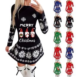 Women's Plus Size T Shirt Fashion Round Neck Christmas Print Pleated Skirt Long Simple Versatile Clothing 2023 dress 231025