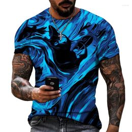 Men's T Shirts Blue And Black Colour Mix Match 3D Printing Round Neck T-shirt Lycra Polyester Fabric Casual Brand Clothing Oversized