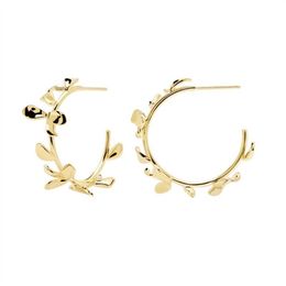 2021 Spring New Fashion European Women Jewellery Classic Hoops Gold Colour Flower Leaf Hoop Earrings Valentine's Day Gift305h