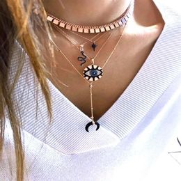 Round pendant engraved pave cz black white Evil eye BOHO Bohemia gold rose gold plated lucky eye necklace2928