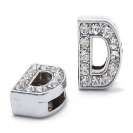 50pcs lot 8mm D Full Rhinestones Bling Slide Letter DIY Alphabet Charms Fit For 8mm leather wristband pet collar SL0008157O