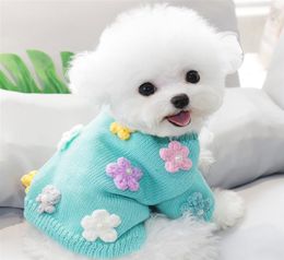 Pet Dog Clothes Spring and Autumn Fashion Floral Embroidery Pattern Sweater Small Chihuahua Schnauzer Bomei Teddy Clothing9894301