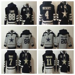 Men Micah Parsons Lace Up Pullover Hoodies Ceedee Lamb Tony Pollard Dak Prescott Diggsfashion Grey Navy with Pockets Sports Sweat Shirts