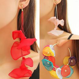 Dangle Earrings Long Exaggerated Hand-made Multicolor Fabric Petal Temperament Jewelry Gift For Women