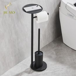 Toilet Brushes Holders Black Stainless Steel Toilet Paper Holder with Hand Rack Set Toilet Odor-proof Floor Paper Towel Holder with Toilet Brush 231025