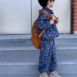 Clothing Sets 2023 Spring Autumn Children Boys Clothes Set Printed Floral Loose Jogger Pants Suit Zipper Turtlenneck Coat Kids Outfit