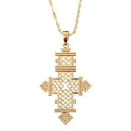 Ethiopian Cross Pendant Necklace Gold Color Africa Cross Jewelry Eritrea Religion206Z