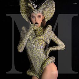 Stage Wear Women Gogo Dance Costumes Snake Patterned Bodysuit Bar Nightclub Dj Halloween Jazz Clothing Female Rave Outfit XS7065