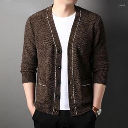 Men's Sweaters 2023 Korean Cardigan Men Sweater Knitted Top Clothes Solid Long Sleeve V Neck Oversized Jacket Mens Coats K72