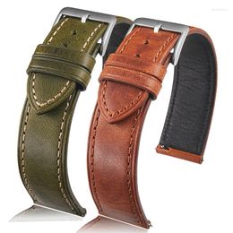 Watch Bands UTHAI S87 Vintage Oil Wax Cowhide Universal 18mm 20mm 22mm Bracelet Leather Quick Release Strap Intelligent