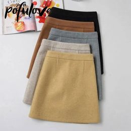 Skirts Woolen Skirt Women Winter Autumn Mini A Line Wrap Hip Korean Fashion Harajuku Faldas Black 231025