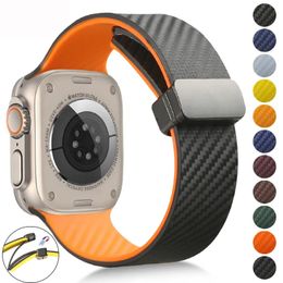 Carbon Fibre Straps For Apple watch ultra 2 band 44mm 45mm 49mm 41mm 42mm 45mm Silicone Bracelet iWatch Series9 7 8 se 6 5