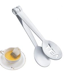 Reusable Stainless Steel Tea Bag Tongs Teabag Squeezer Strainer Holder Grip Metal Spoon Mini Sugar Clip Teas Leaf Strainer Coffee Tea Tools Q666