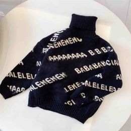 Autumn Winter Sweater Children Letter Jacquard Turtleneck Knitted Sweaters Designer Boys Girls Woolly Warm Casual Fashion Childrens Clothing