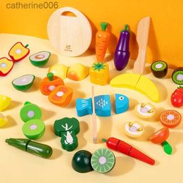 Kitchens Play Food Pretend Toy Wooden Simulation Kitchen Play House Montessori Educational Toy For Children Kids Gift Cutting Fruit Vegetable SetL231026
