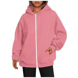 Women's Hoodies Fashion Casual Long Sleeved Hooded Zip-up Solid Colour Sweatshirts Coat Pockets Tops Sudaderas De Mujeres