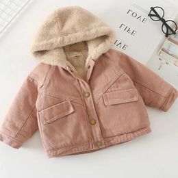 Down Coat Girls' Velvet Denim Autumn Winter Fashion Jacket 2023 Korean Children's Thicked Warm Girls Plush Hooded Outerwear