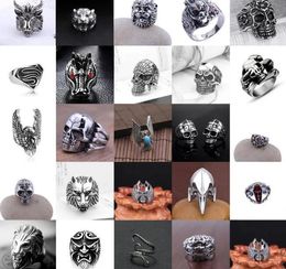 Fashion Retro Cool Men Punk Skull Biker Rings Men Retro Hip Hop Cluster Rings Jewellery Gift Random Mixed Send