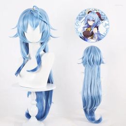 Party Supplies Game Genshin Impact Cosplay Ganyu Wig 100cm Long Hair Blue Color Gan Yu Women Halloween Net