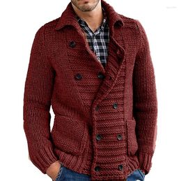 Men's Sweaters Sweater Cardigan With Turn-Down Collar Solid Color Long Sleeves Plus Size Knitwear