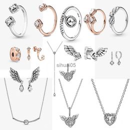 Stud Winter New Geometric Rose Clip Curved Sparkling Necklace Pendant Angel Wings Ear Studs Original Women's Jewellery Diy Charm YQ231026