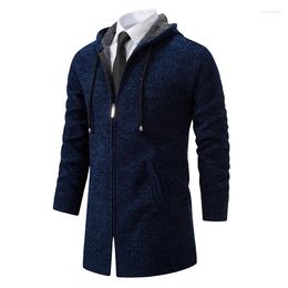 Men's Sweaters Winter Mid-length Thick Knitted Fleece Sweatercoat Men Autumn Overcoat Trend Casual Zipper Long Sleeved Cardigan Hoodie