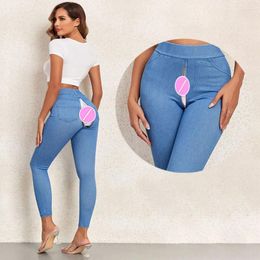 Women's Leggings Invisible Open Crotch Outdoor Sex Denim Yoga Pants Women Boyfriend Jeans Sports Sexy High Waist Hip Lift Tight Trousers