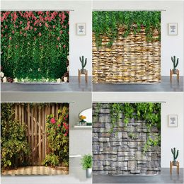 Shower Curtains Flowers Plant Scenery Shower Curtains Set Floral Green Leaf Landscape Garden Wall Decoration Bathroom Decor Screen With Hooks 231025