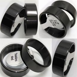 Bulk lot 100pcs Polished Black Plain Stainless Steel Rings 8mm Men's Fashion Jewelry Classic finger ring227d