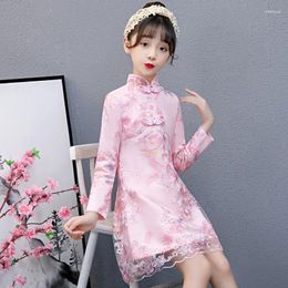 Ethnic Clothing Cheongsam Chinese Floral Girl Dress Christmas Gift Kids Lace Embroidery Dresses Girls Wedding Princess Qipao Hanfu