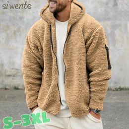 Men's Jackets Winter Casual Solid Color Loose Fleece Men Jacket 2023 Warm Clothing Vintage Zipper Hooded Fluffy Coats Thick Hoodies