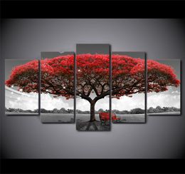 5 Piece HD Printed Canvas Art Black And White Red Tree Painting Wall Pictures For Living Room Modern Wall Art Canvas Painting7188312