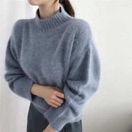 Women's Sweaters Women Knit Jumper Fluffy Hair Pullovers Loose Soft Solid White Furry Sweater Female Cashmere Turtleneck Pullover