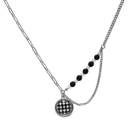 Pendant Necklaces Eetit Personality Trendy Round Checkerboard Neck Necklace Simulated Pearls Chain Zinc Alloy Women Party Jewellery Gift